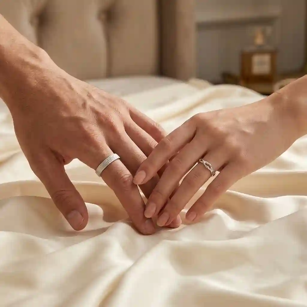 Couple wearing fingerprint ring set pure silver MIRAMETAL