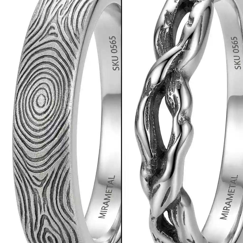 Fingerprint ring macro detail pure silver texture MIRAMETAL