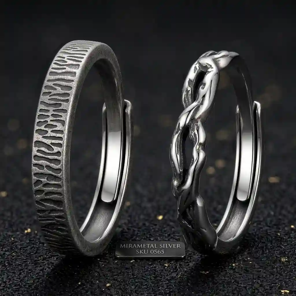 Fingerprint ring pure silver oxidized vintage finish MIRAMETAL