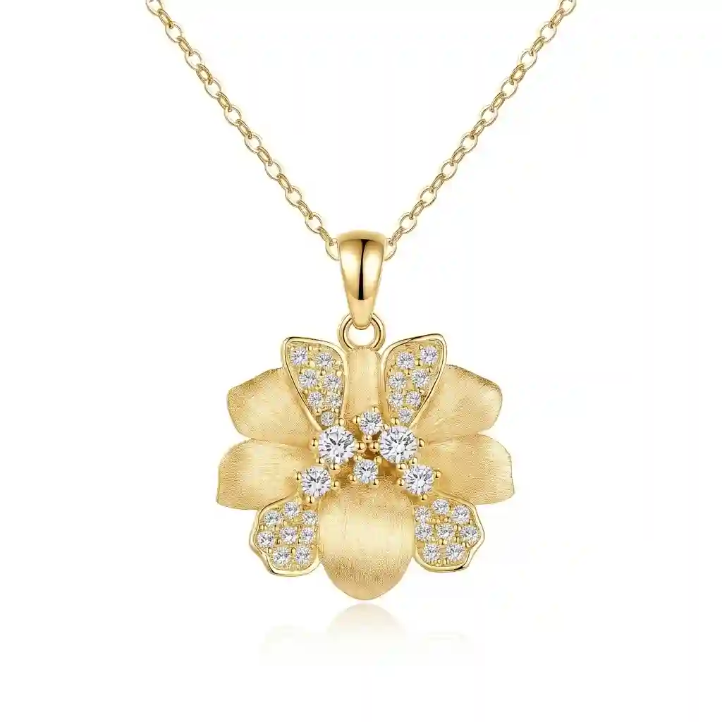 Silver Moissanite Pendant – Iris Flower | GRA D-Color VVS1 Fire