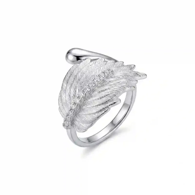 MIRAMETAL ML-0066 Brushed Feather Ring K-White platinum 925 silver open wave design
