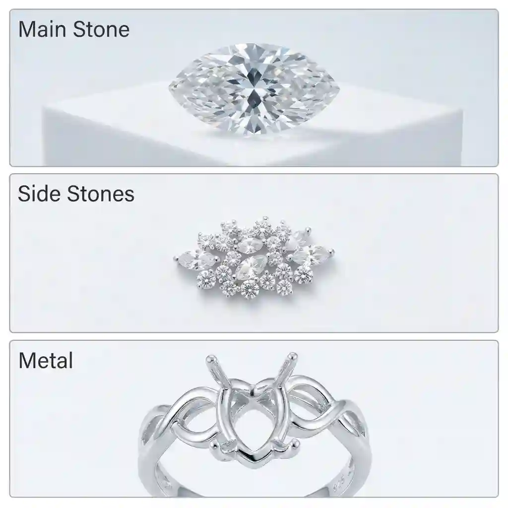 Moissanite pave ring 925 silver specs - MIRAMETAL