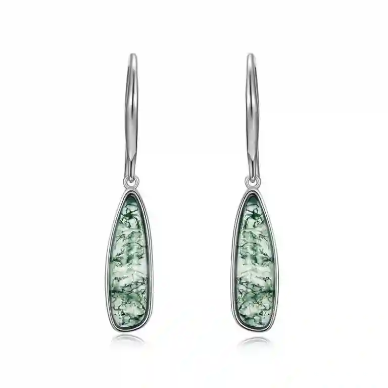 Green Moss Stone Earrings - Teardrop Dangle