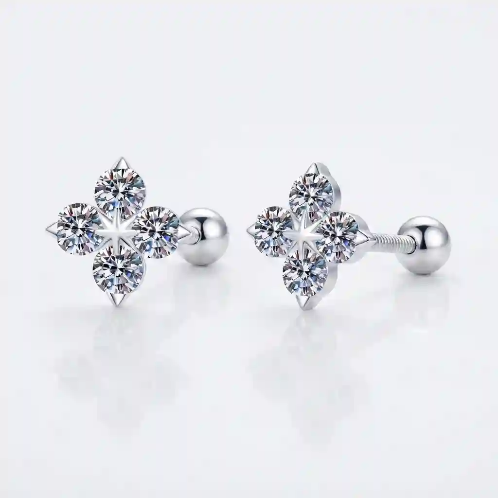 Four leaf clover stud earrings 925 sterling silver with cubic zirconia – MIRAMETAL hero image - leaf clover earrings