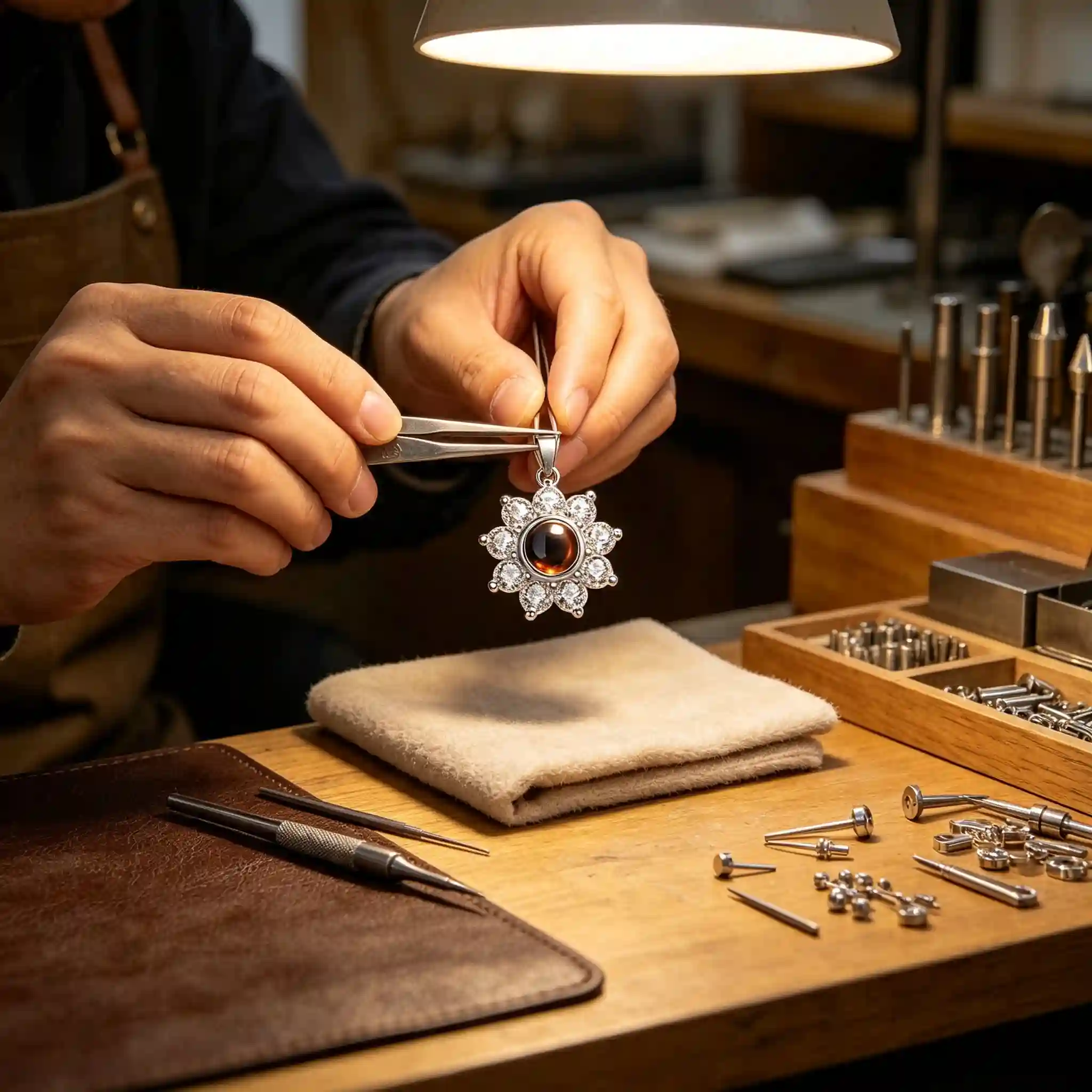 Artisan craftsmanship process of 925 silver photo projection flower pendant necklace MIRAMETAL