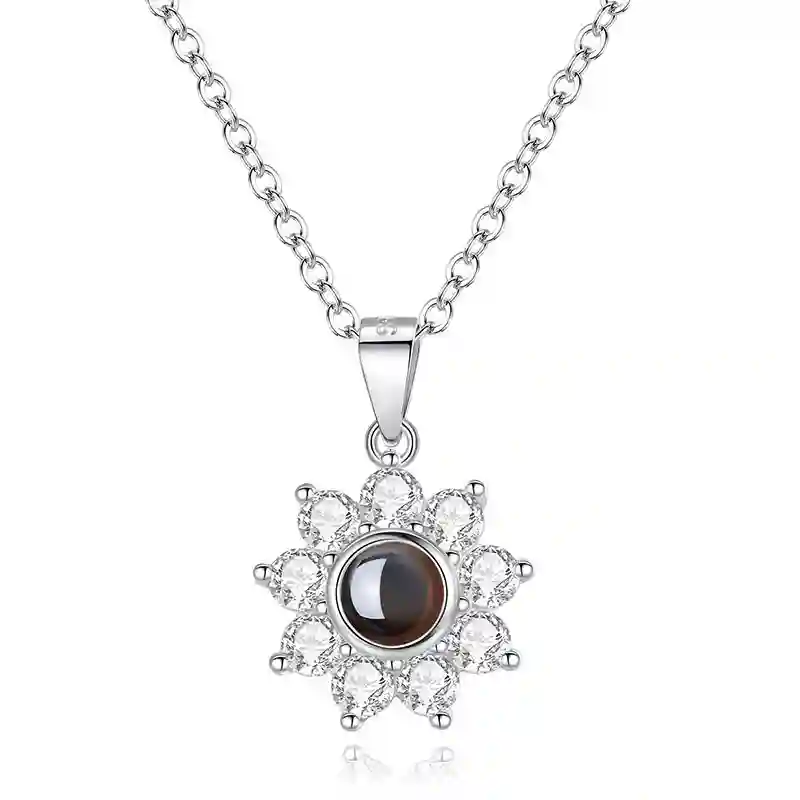 Photo Projection Pendant Necklace – Custom 925 Silver Flower Pendant