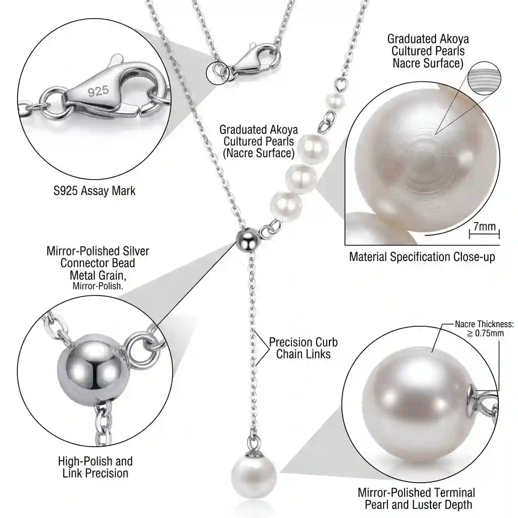 925 sterling silver pearl tassel Y-shaped necklace material specification MIRAMETAL quality jewelry details