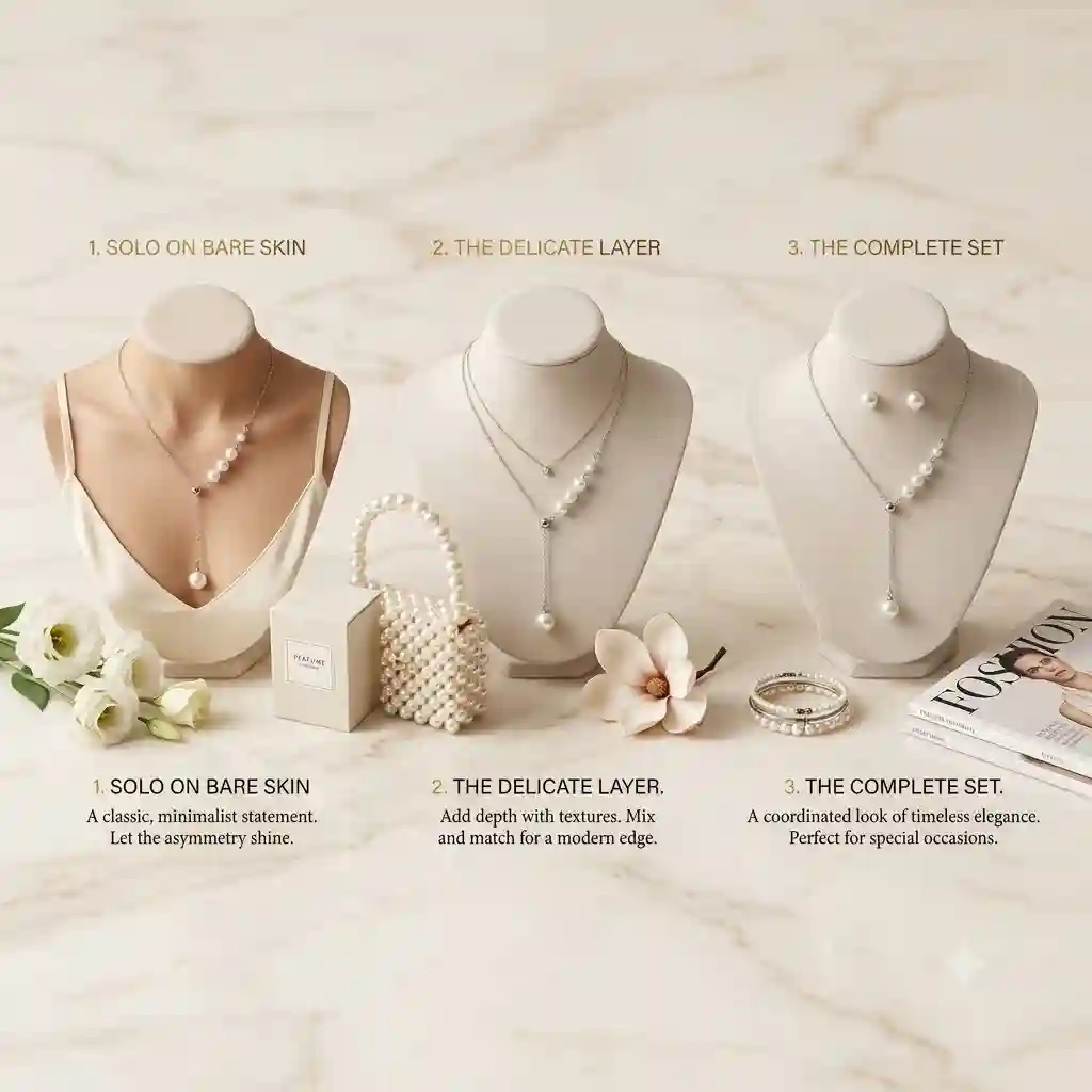Pearl tassel Y-shaped necklace styling guide layering 925 silver MIRAMETAL wear inspiration fashion jewelry