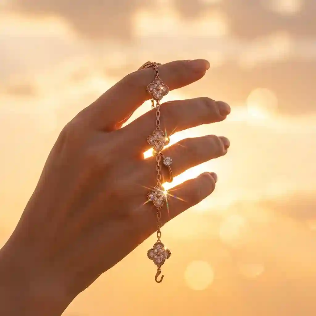 MIRAMETAL ML-0485 Four Leaf Clover Bracelet emotional story luck love sunset golden light 925 silver gift