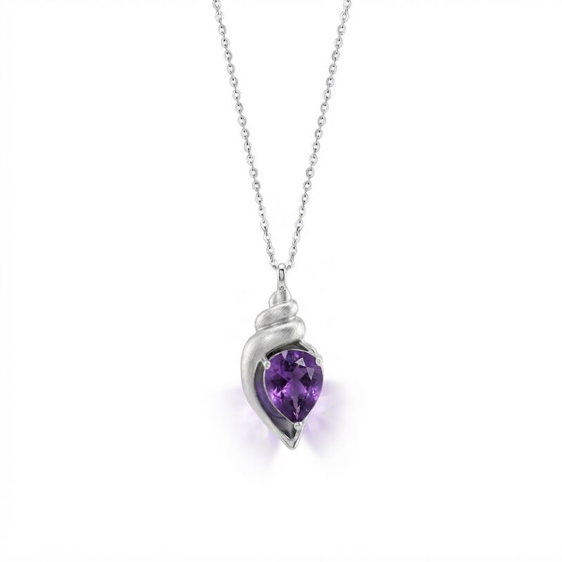 Shell pendant necklace ocean love 925 sterling silver natural amethyst pear cut 6x8mm MIRAMETAL ML-0485 hero image