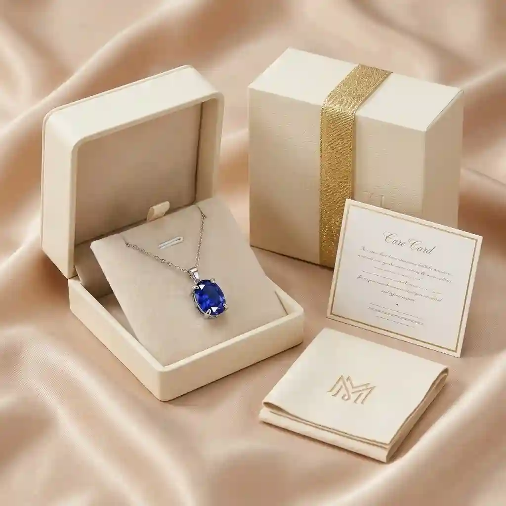 Complete packaging set ML-051 MIRAMETAL natural sapphire pendant necklace gift box care card polishing cloth luxury presentation