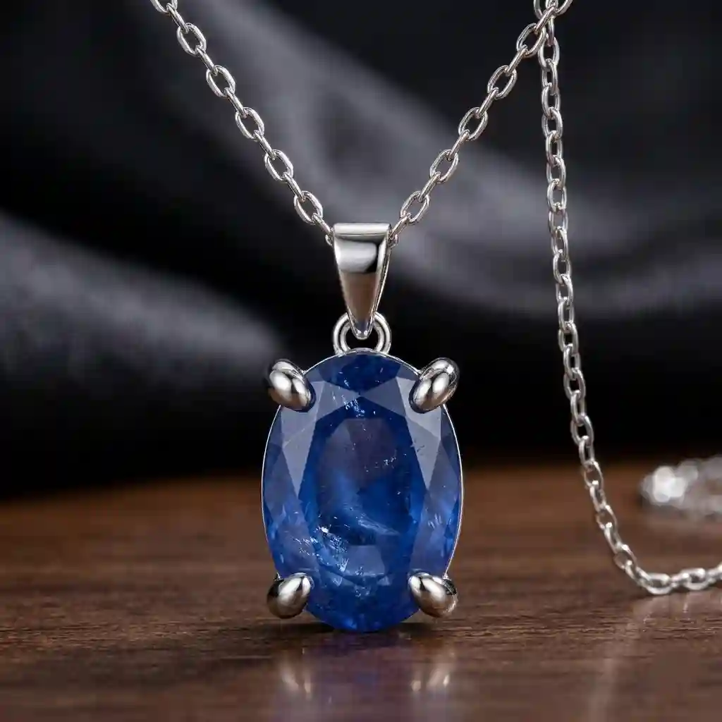 natural gemstone necklace - ML-051 MIRAMETAL natural sapphire pendant necklace 925 sterling silver filigree openwork oval cut four-prong setting rhodium plated 18 inch chain luxury