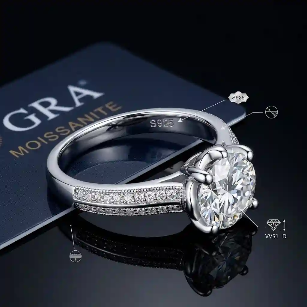 Material specification S925 hallmark GRA certified 5-carat moissanite D color VVS1 clarity ML-051 MIRAMETAL quality assurance