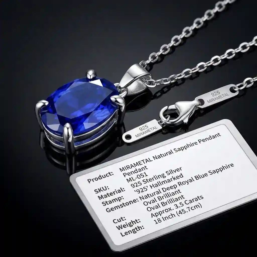 Material specification ML-051 MIRAMETAL natural sapphire pendant necklace 925 hallmark rhodium plating natural gemstone quality assurance