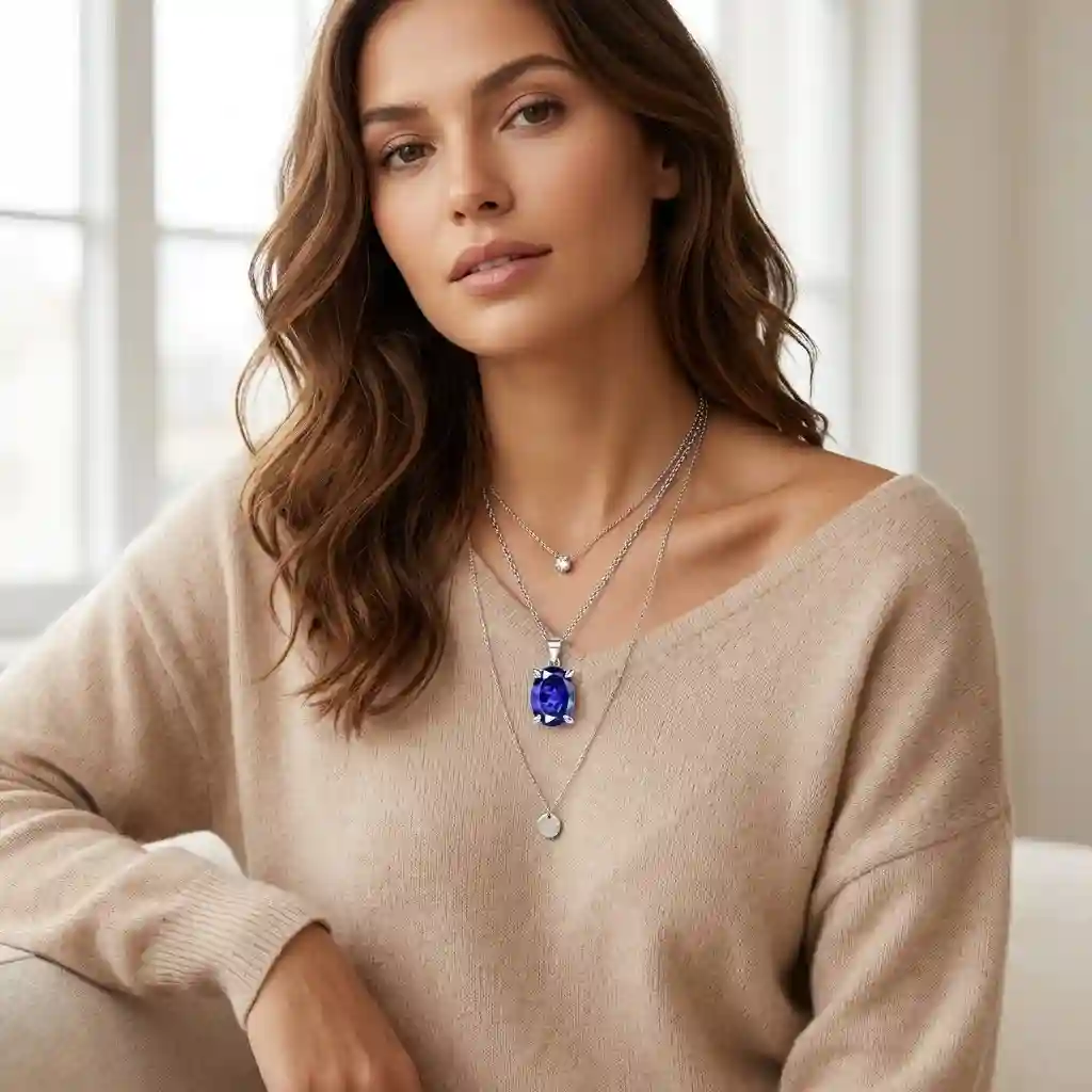 Styling guide ML-051 MIRAMETAL natural sapphire pendant necklace layering stacking silver jewelry everyday luxury styling