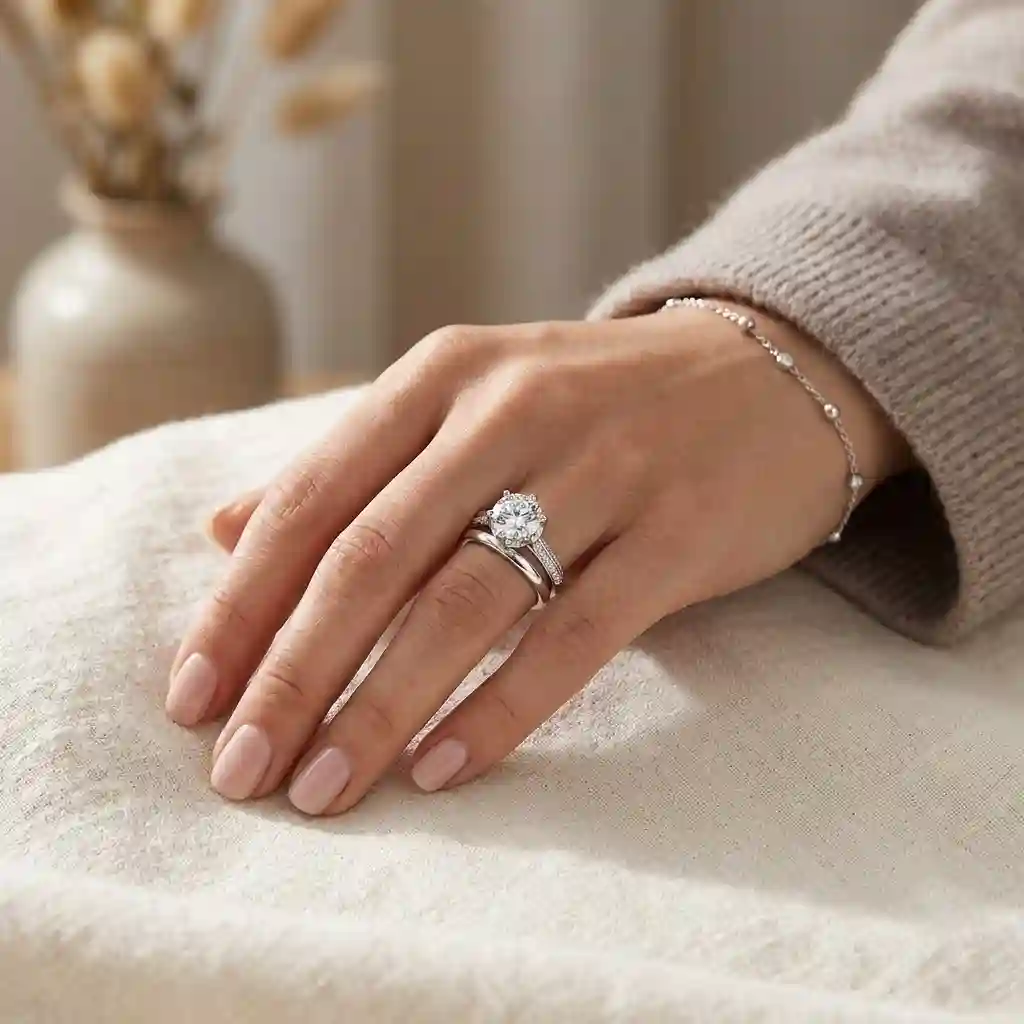 Styling guide ML-051 MIRAMETAL 5-carat moissanite engagement ring stackable jewelry layering silver ring everyday bridal luxury styling