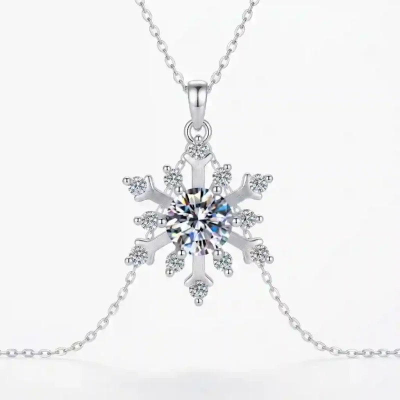 MIRAMETAL ML-0838 Snowflake Pendant Necklace 925 Sterling Silver six-point star geometric D color moissanite cross chain 41-50cm winter jewelry