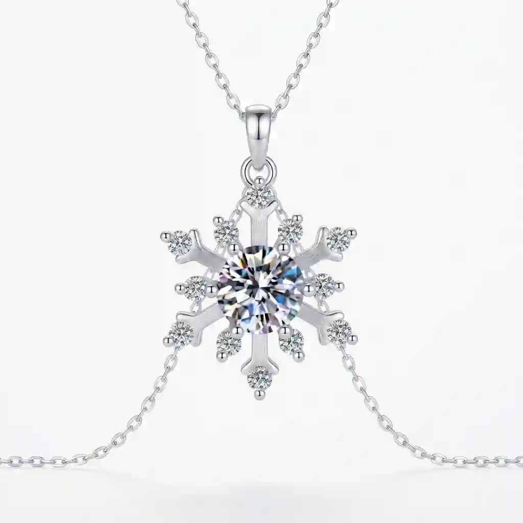 Snowflake Pendant Necklace – 925 Silver Moissanite