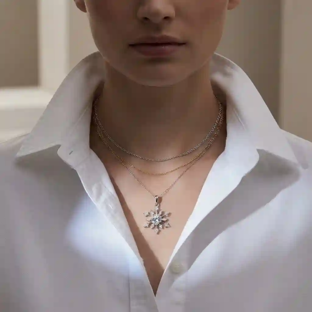 MIRAMETAL ML-0838 Snowflake Pendant styling guide layering with collared shirt business wear