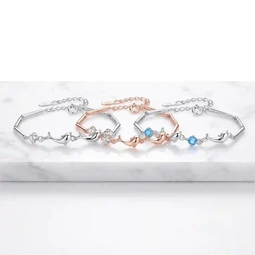 ML-086 Dolphin Bracelet Color Comparison Silver Rose Gold Blue Zircon 925 Silver Bracelet Options MIRAMETAL
