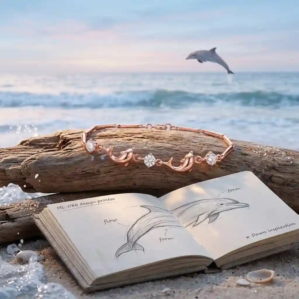 ML-086 Dolphin Bracelet Design Story Ocean Inspiration 925 Silver Dolphin Charm MIRAMETAL