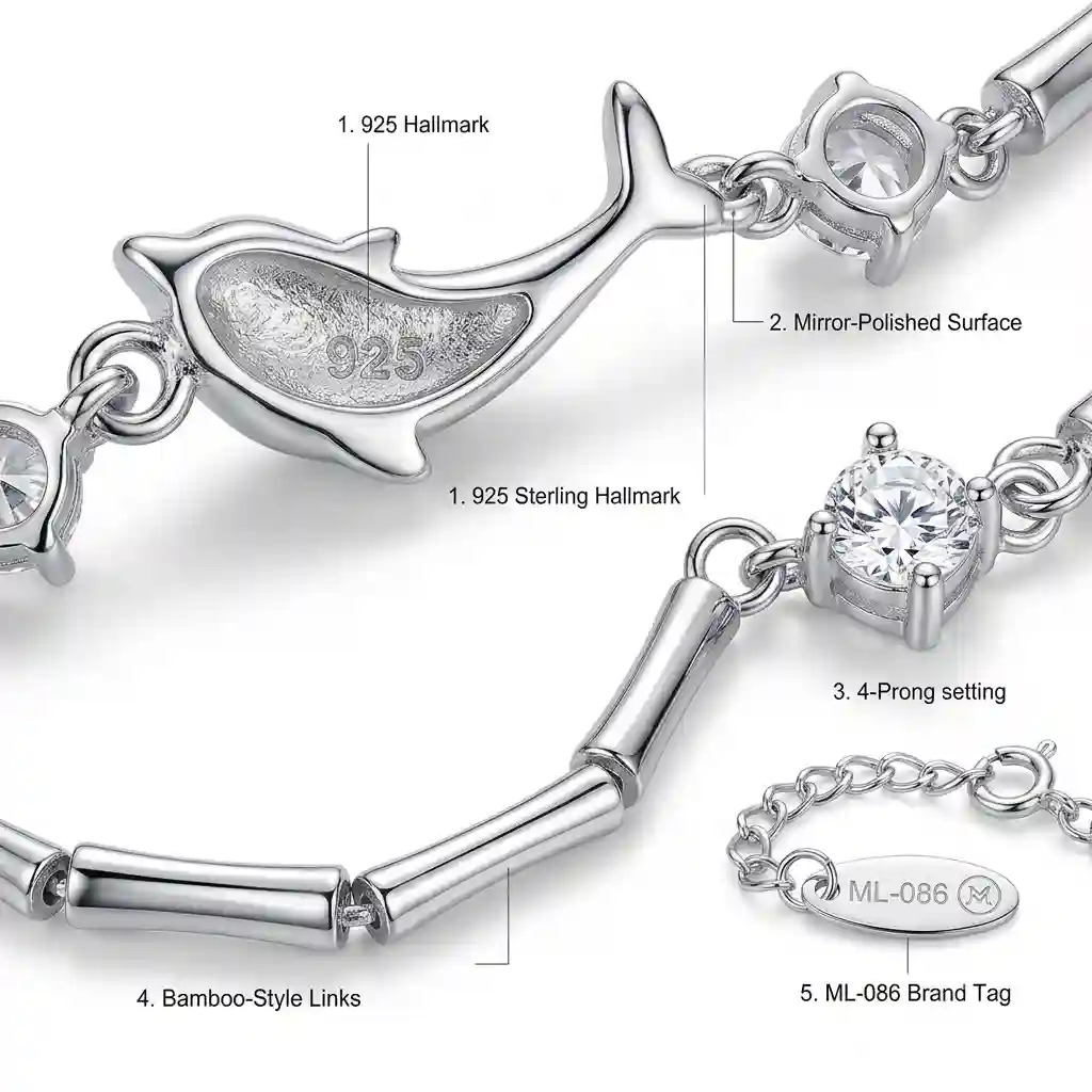 ML-086 Dolphin Bracelet 925 Silver Material Specification Cubic Zirconia Jewelry Details MIRAMETAL