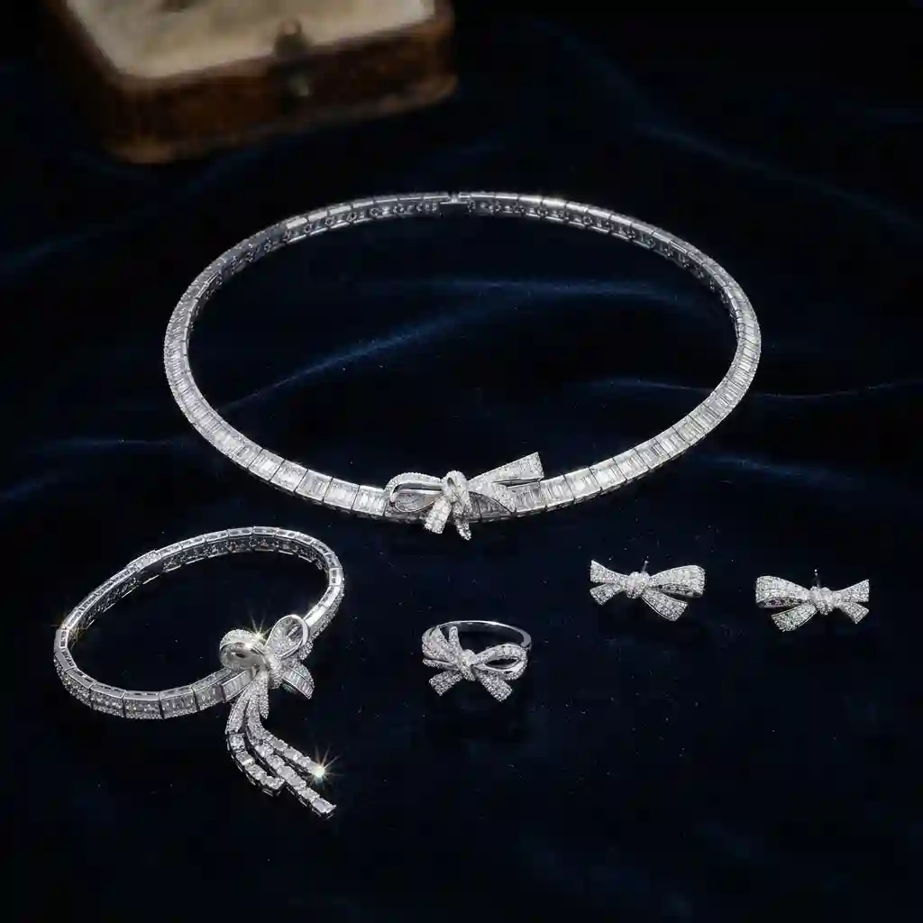 MIRAMETAL Bow Choker Necklace stone setting artisan hands Guangzhou workshop 925 silver