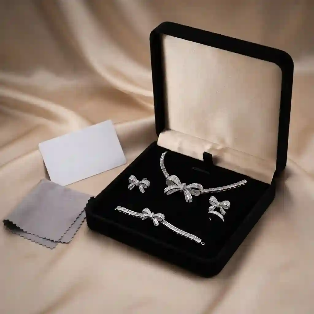 MIRAMETAL Bow Choker Necklace luxury gift box black velvet 925 silver 4-piece set