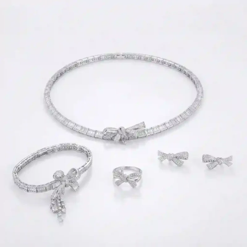 MIRAMETAL Bow Choker Necklace 925 sterling silver full-pave cubic zirconia geometric bow necklace