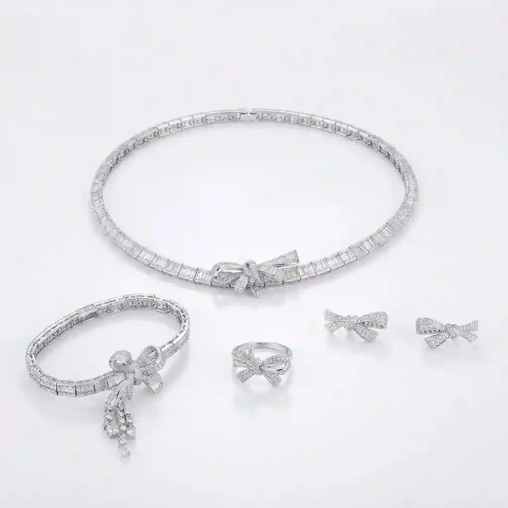 Bow Choker Set – 925 Silver Cubic Zirconia