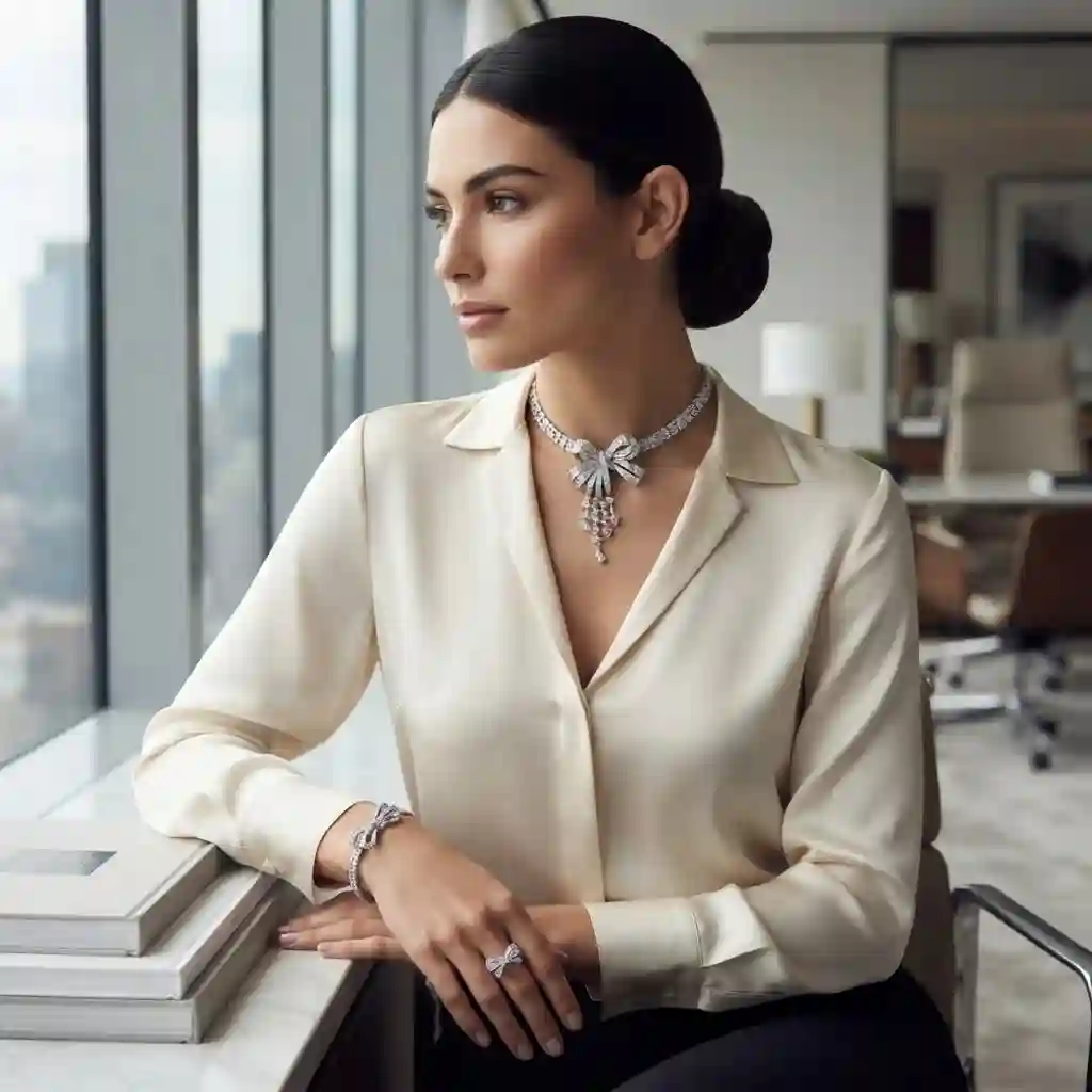 MIRAMETAL Bow Choker Necklace lifestyle collarbone elegant office style 925 silver cubic zirconia