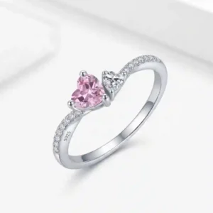 Heart micro-pavé 925 sterling silver ring with pink and clear heart stones – MIRAMETAL ML-1512 hero image