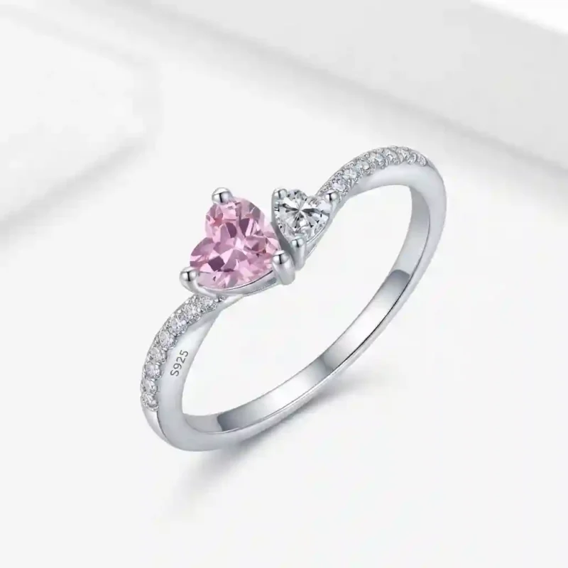 Heart micro-pavé 925 sterling silver ring with pink and clear heart stones – MIRAMETAL ML-1512 hero image