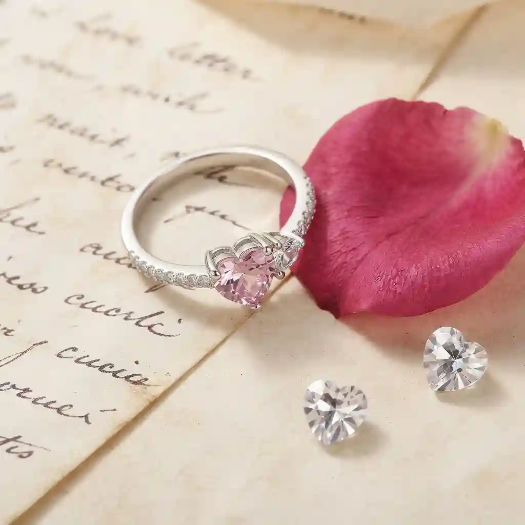Heart ring design story – two hearts together in 925 silver micro-pavé