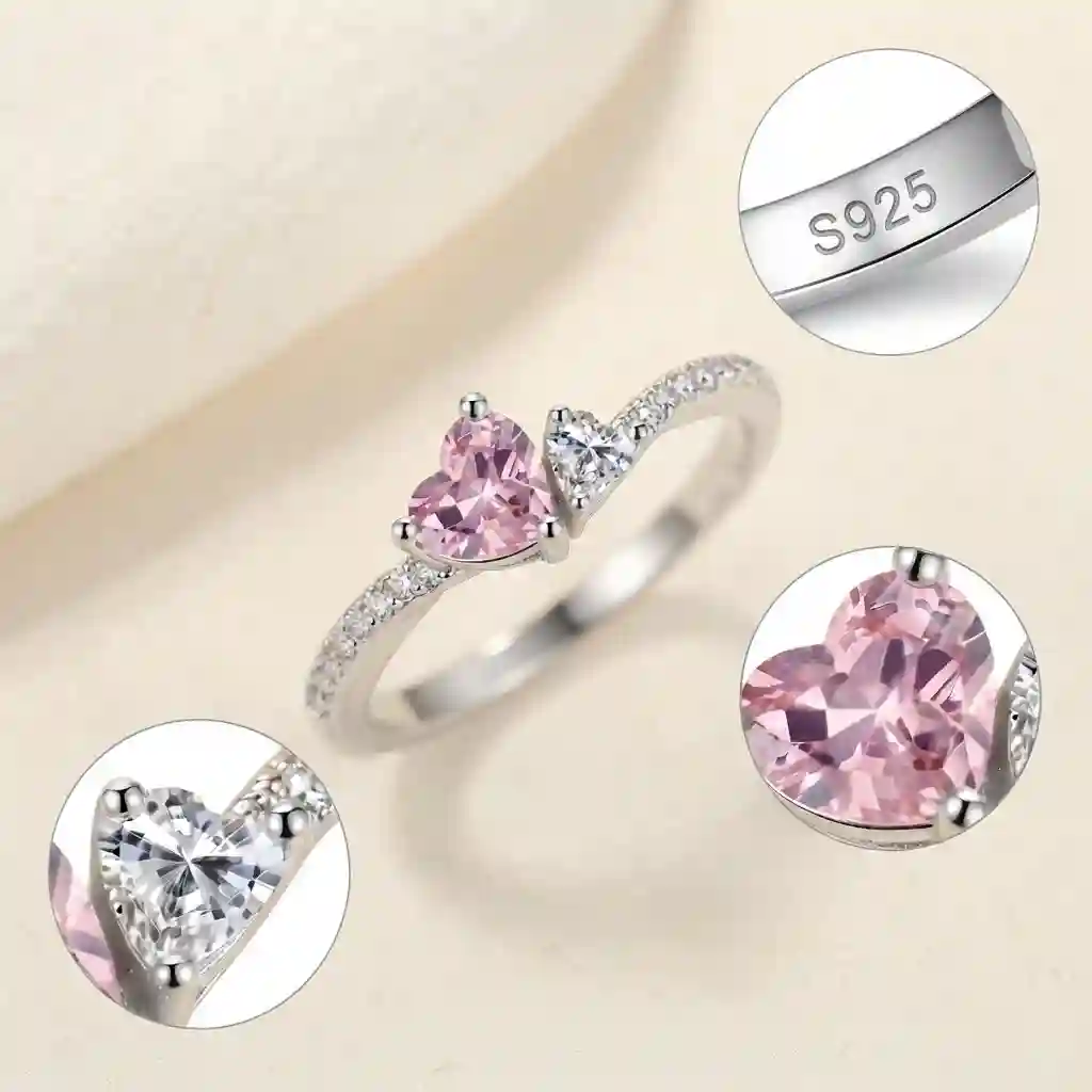 Heart ring with micro-pavé pink and clear CZ stones – 925 sterling silver