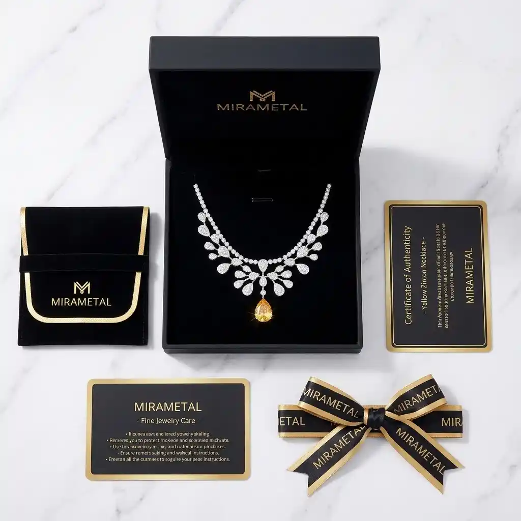 MIRAMETAL luxury jewelry gift box with yellow zircon tassel necklace