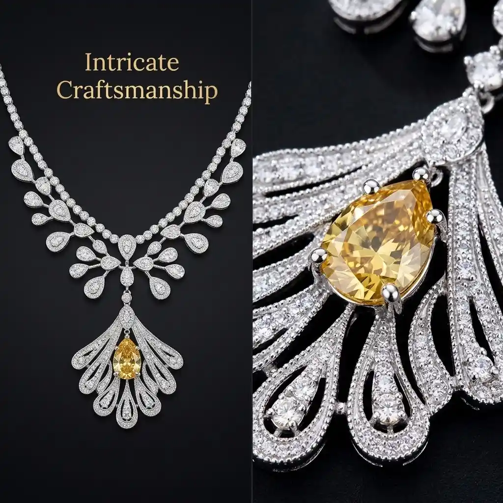 Crystal setting on yellow zircon tassel necklace