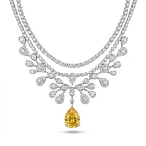 Luxurious Yellow Zircon Tassel Pendant Necklace in 925 Sterling Silver with Crystal Embellishments - MIRAMETAL