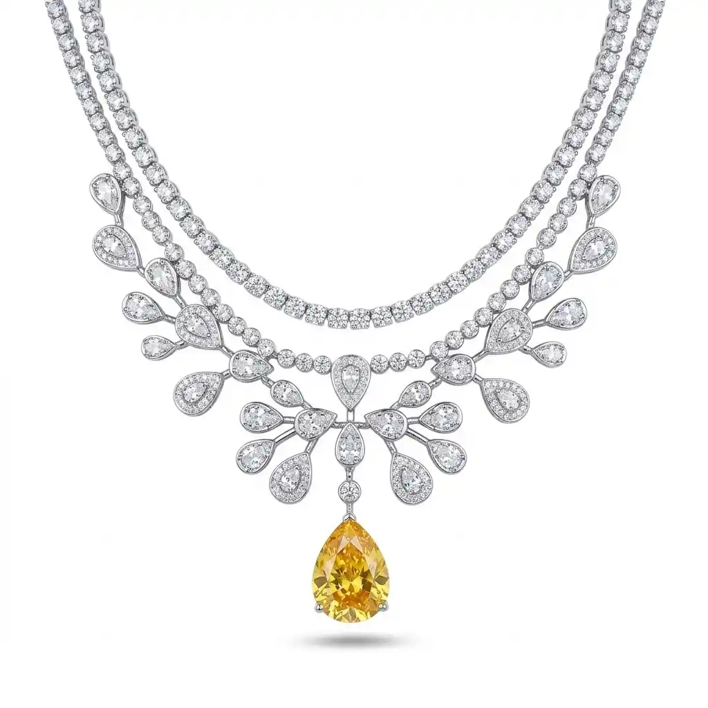Yellow Zircon Tassel Necklace - 925 Sterling Silver Crystal Statement Piece | MIRAMETAL