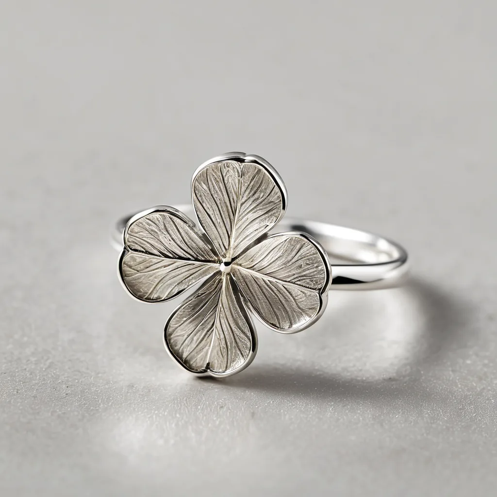 Four leaf clover ring sterling silver macro hero