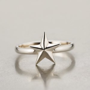 Sterling silver five-pointed star ring solitaire macro, polished finish