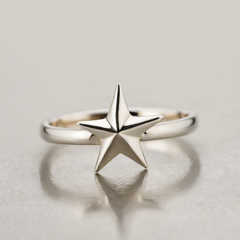 Sterling silver five-pointed star ring solitaire macro, polished finish