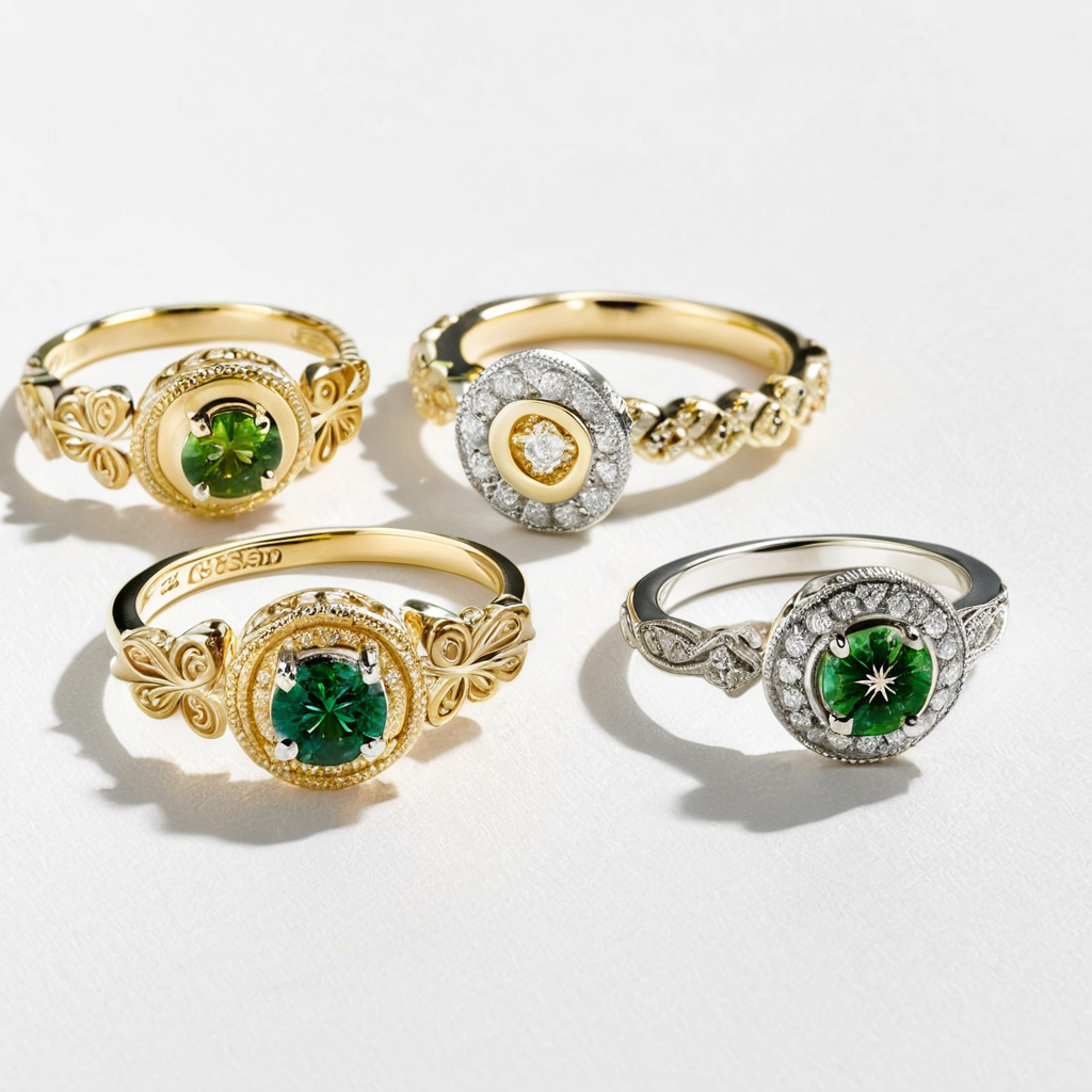 Four leaf clover ring styles collection collage of 8 designs