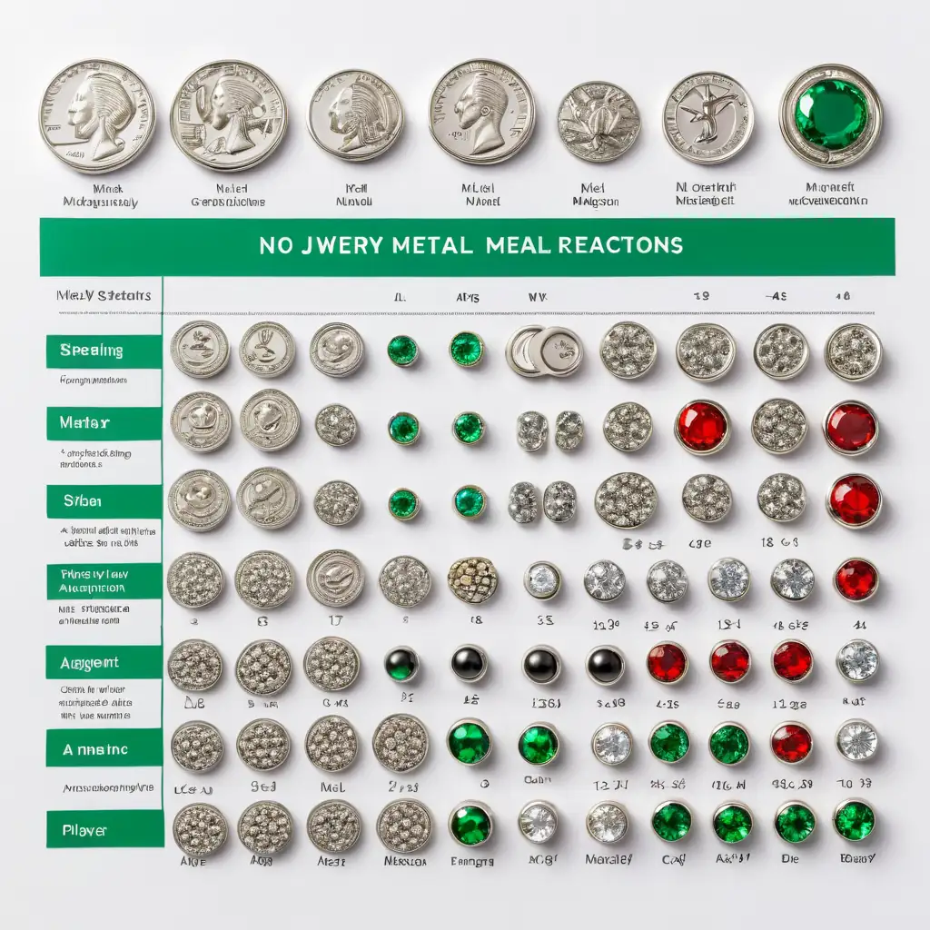 Magnet compatibility chart for jewelry metals: sterling silver, silver-plated brass, nickel alloy
