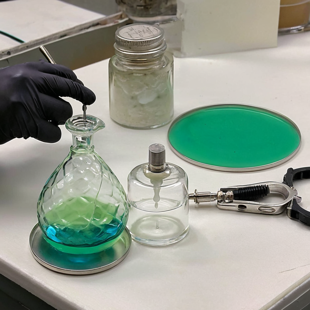 Nitric acid test on sterling silver showing cream-white reaction vs blue-green on base metal