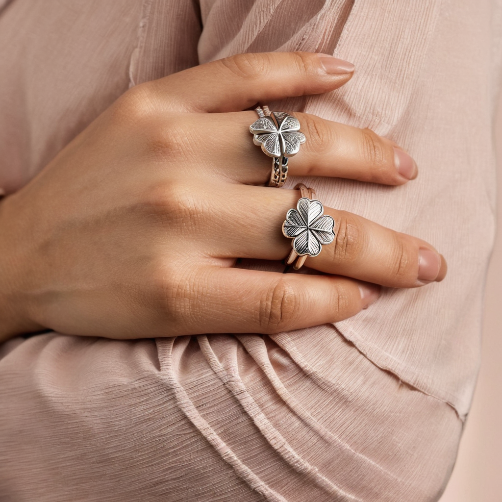 Four leaf clover ring stack set, trendy modern style