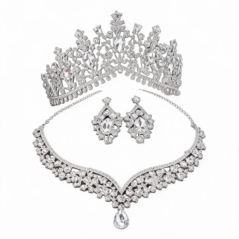Baroque bridal jewelry set with crown necklace and earrings