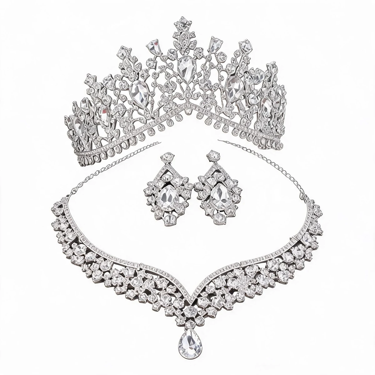 Baroque Bridal Jewelry Set - Crown Necklace Earrings