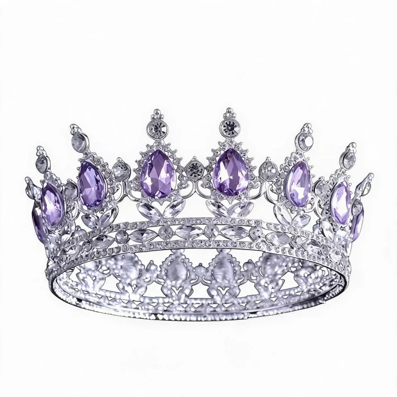 round Baroque waterdrop bridal crown with clear crystals