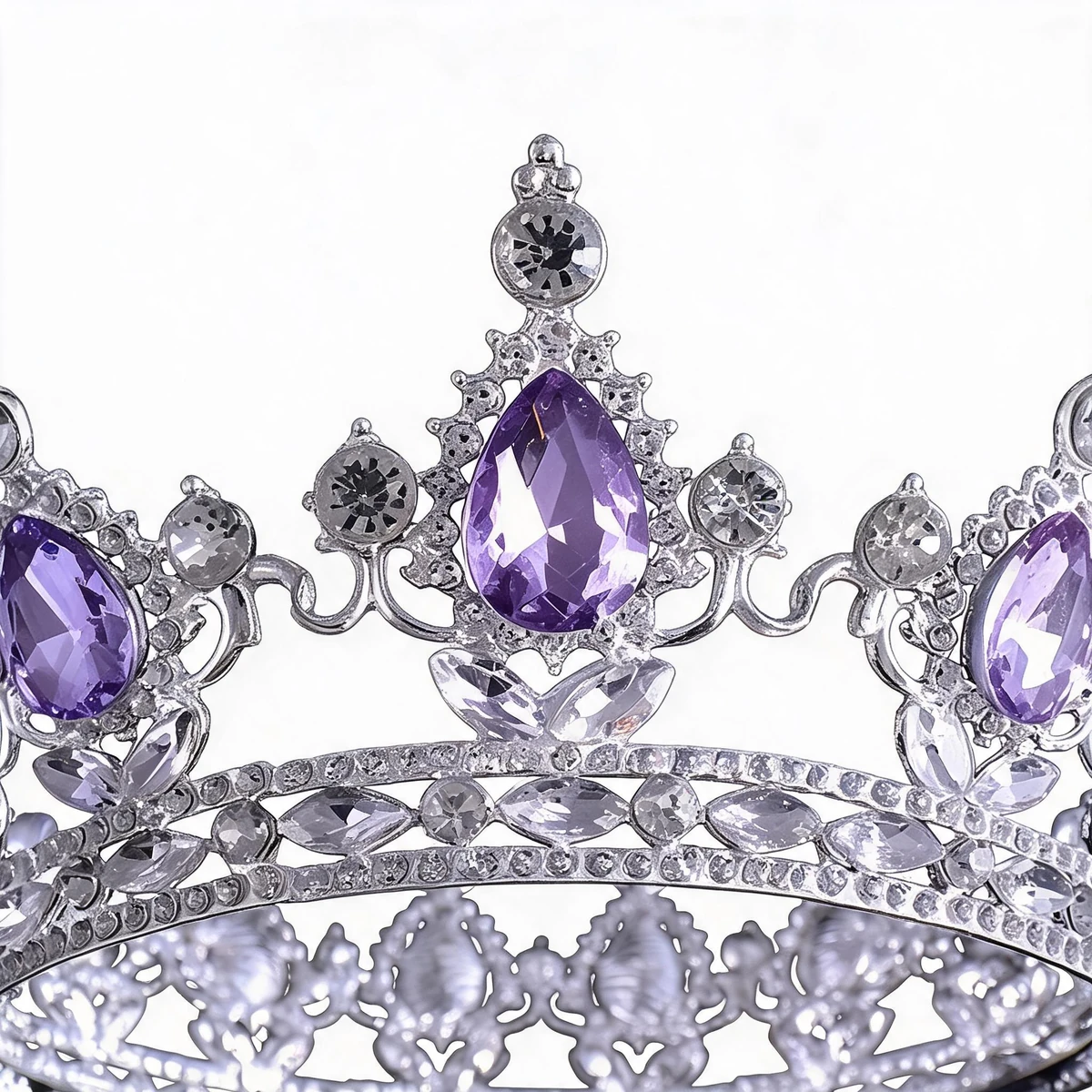 waterdrop crystals and silver metal on Baroque bridal crown